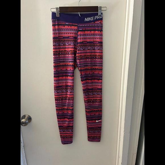 Nike Pants - Nike Pro Dri-Fit Pink and Purple Patterned Leggings
